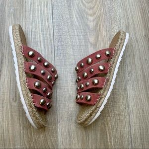 MARC FISHER Brandie silver stud espadrilles sandals in blush pink suede